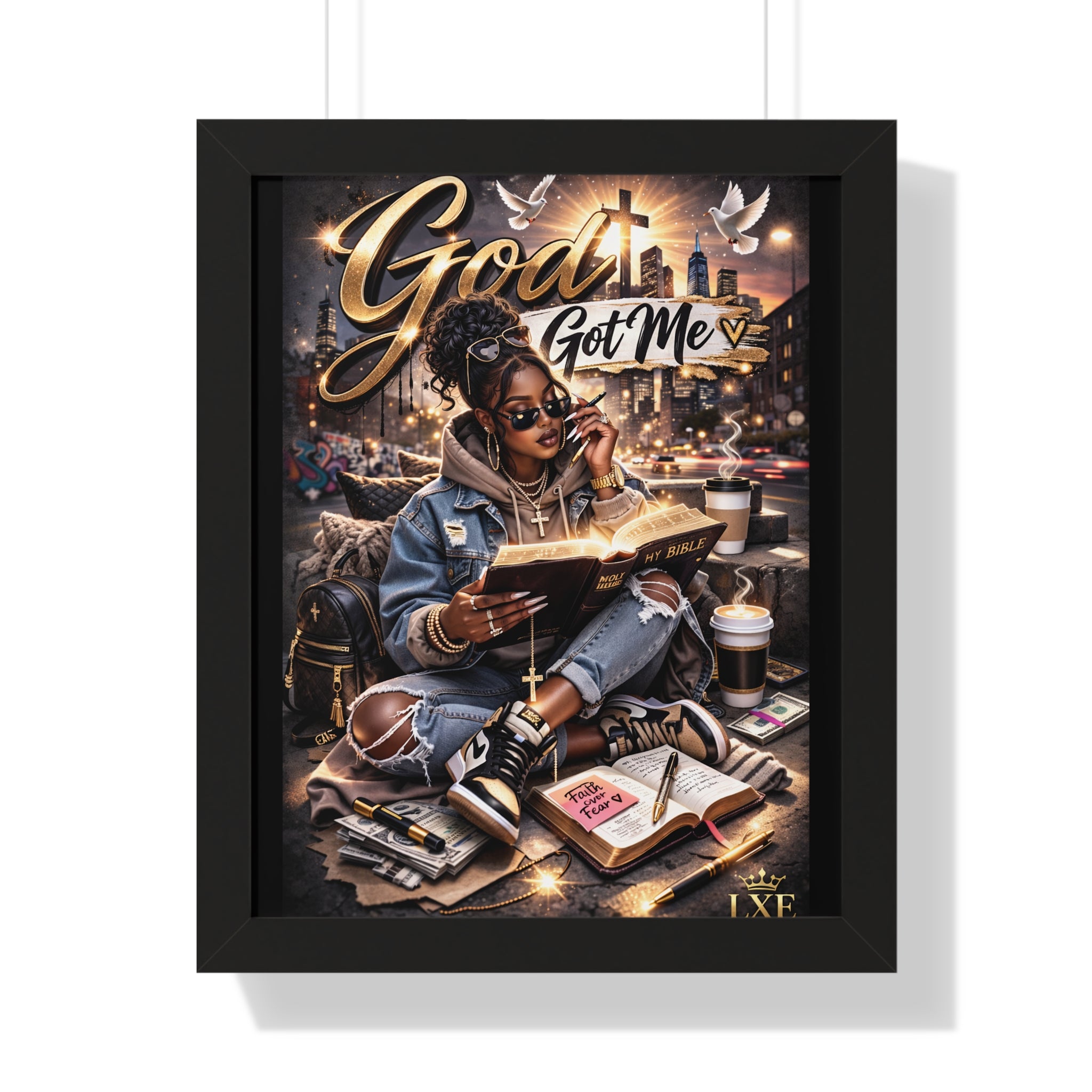 God Got Me Framed Vertical Poster | Inspirational Christian Art