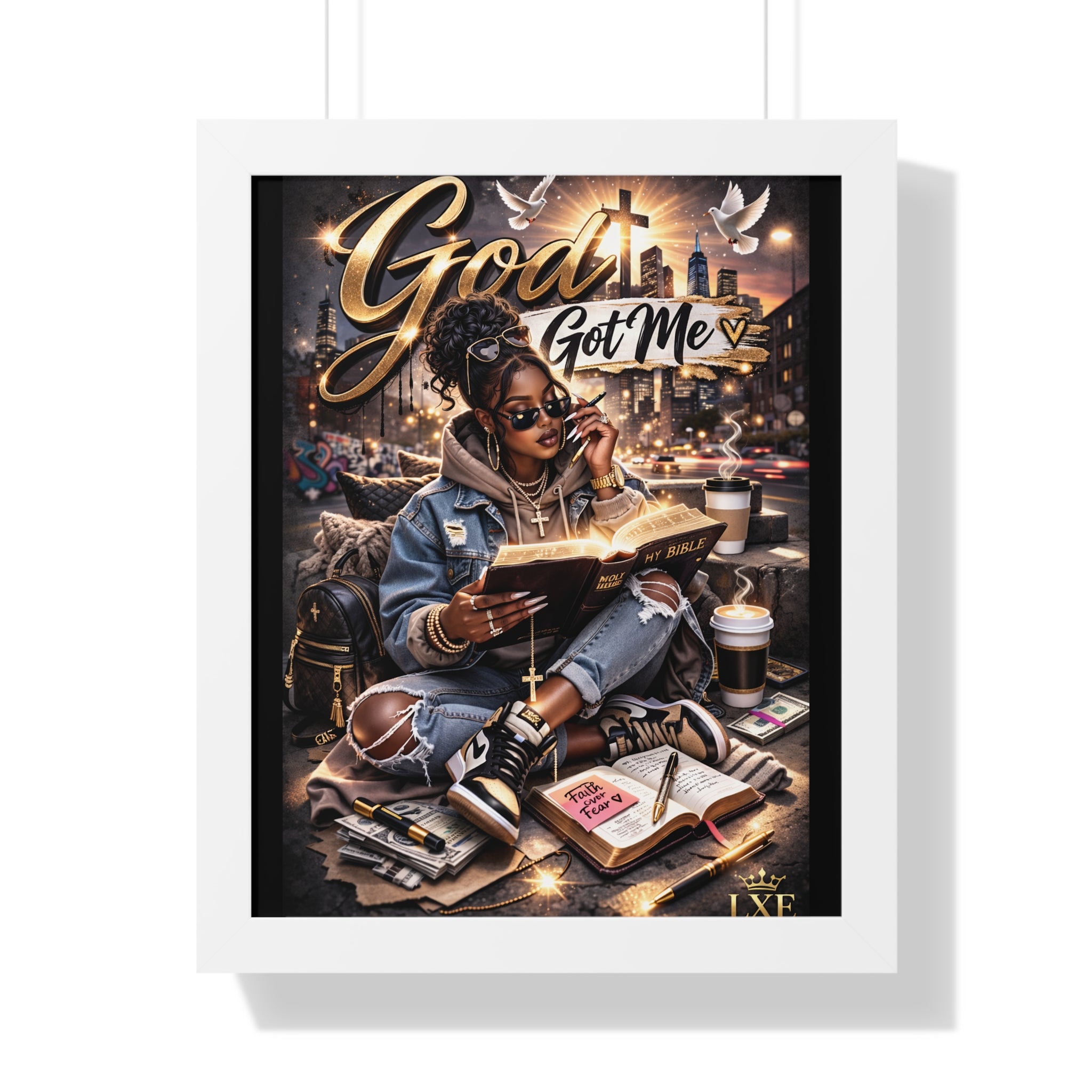God Got Me Framed Vertical Poster | Inspirational Christian Art