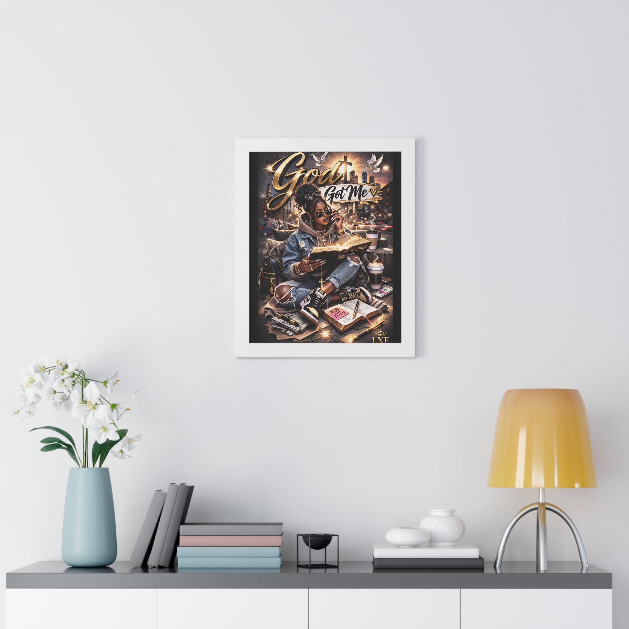 God Got Me Framed Vertical Poster | Inspirational Christian Art