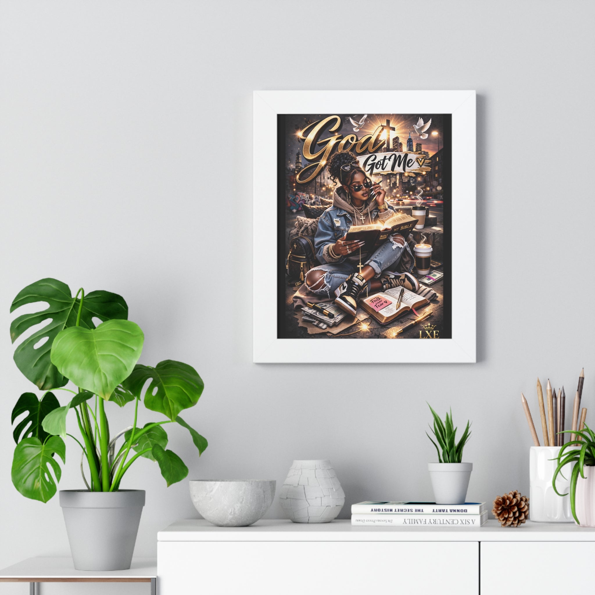 God Got Me Framed Vertical Poster | Inspirational Christian Art