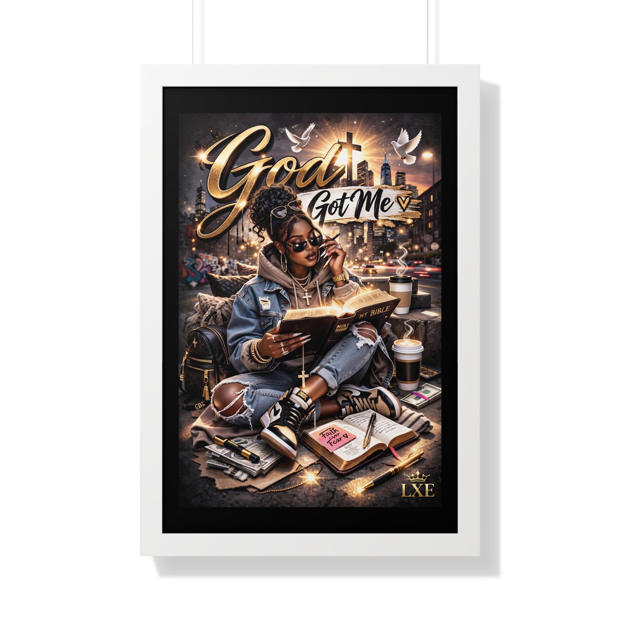 God Got Me Framed Vertical Poster | Inspirational Christian Art