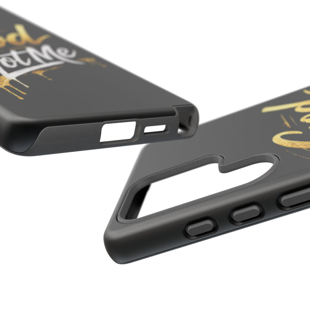 God Got Me phone case | Script gold drip typography on black
