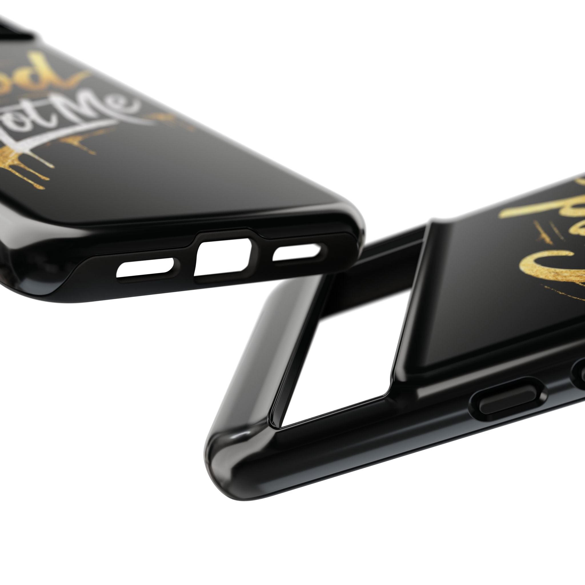God Got Me phone case | Script gold drip typography on black