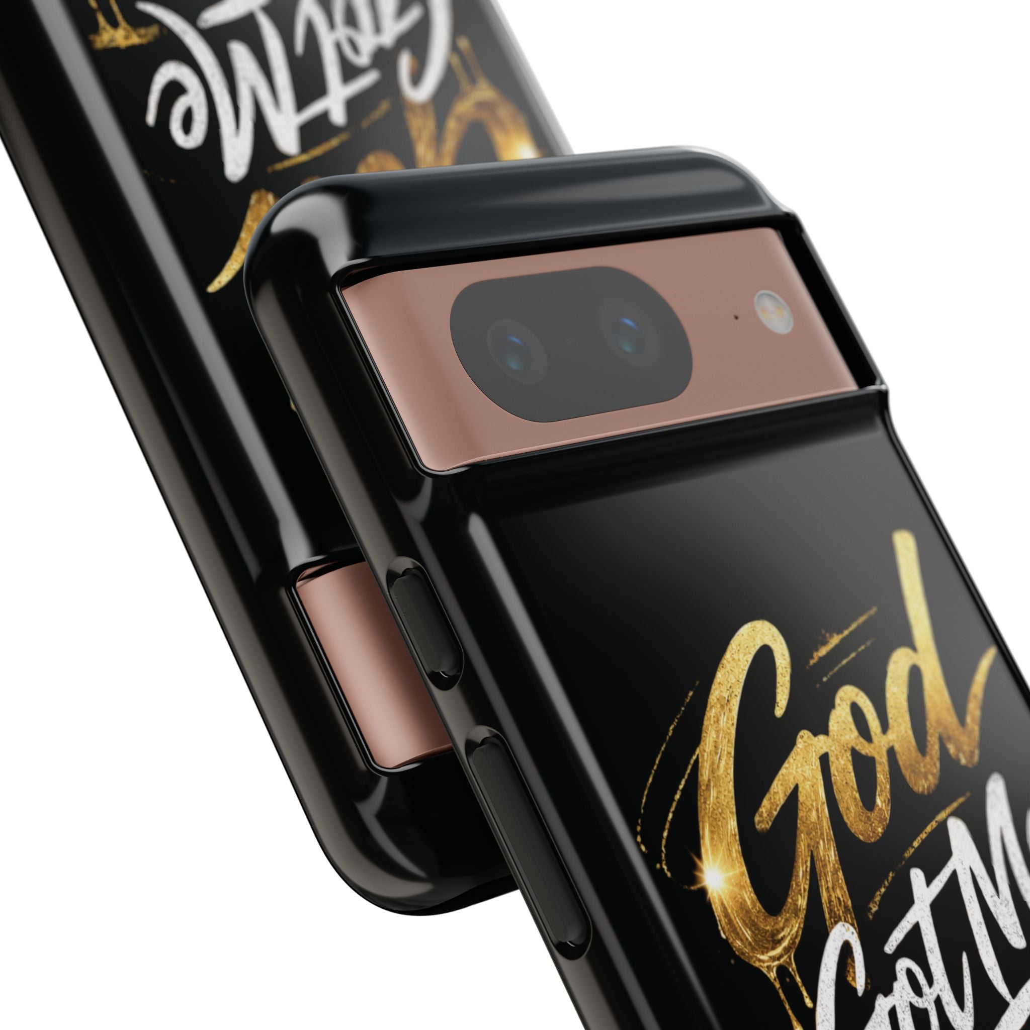God Got Me phone case | Script gold drip typography on black
