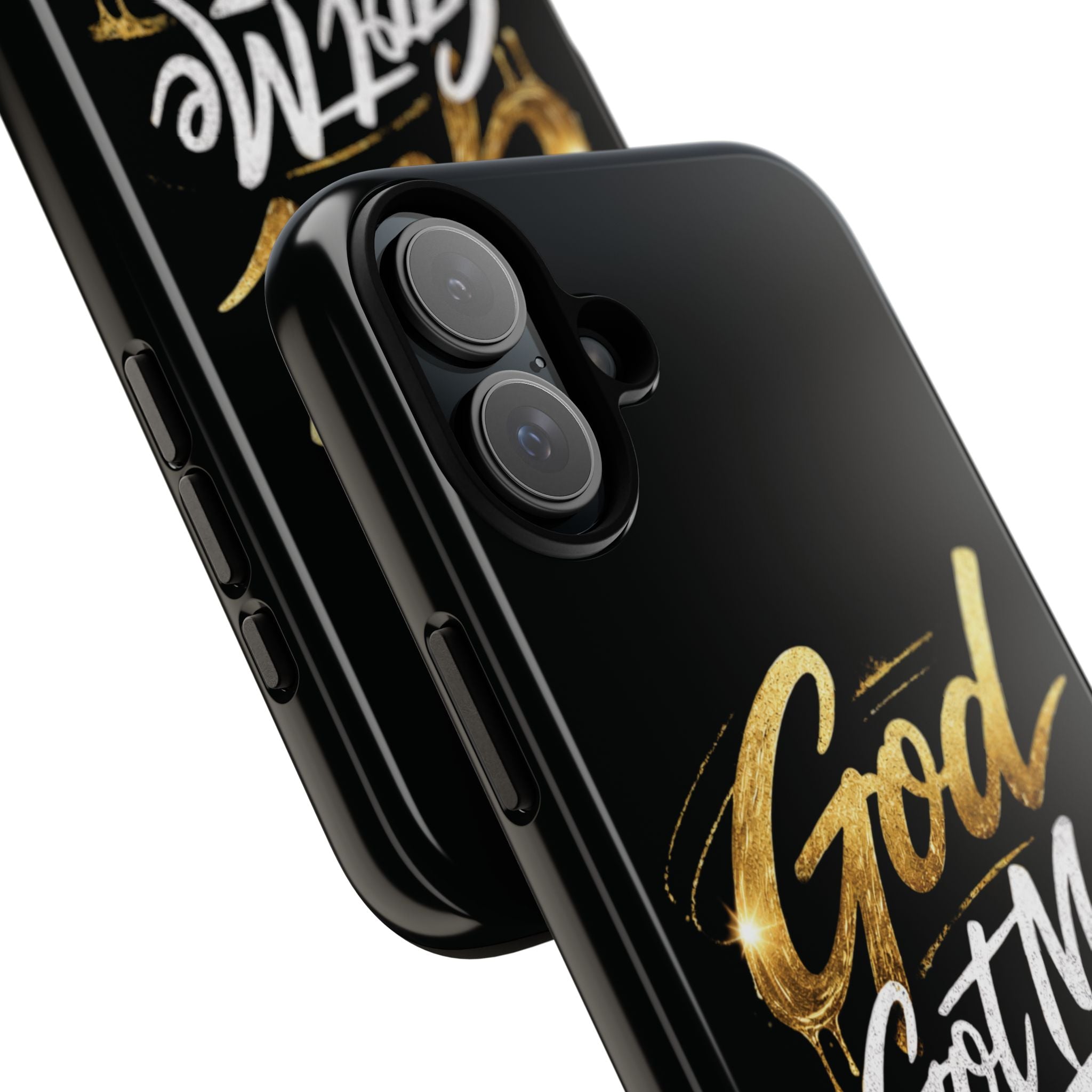God Got Me phone case | Script gold drip typography on black