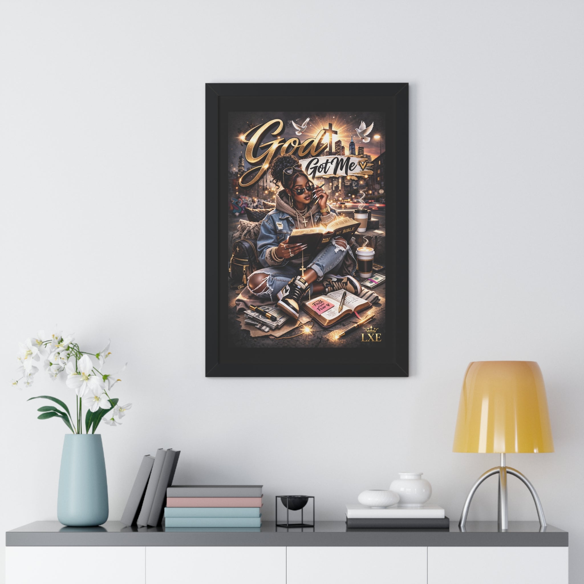 God Got Me Framed Vertical Poster | Inspirational Christian Art