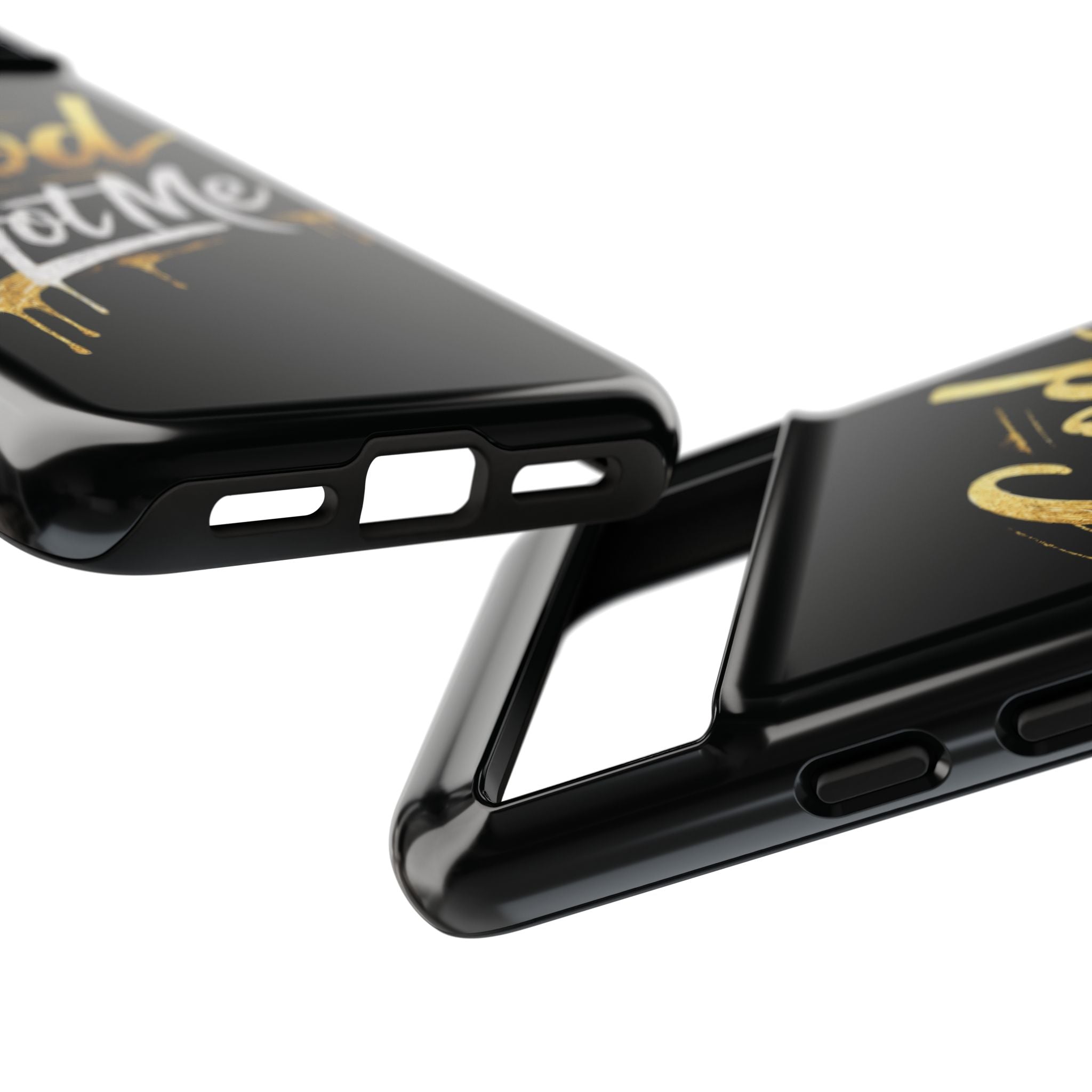 God Got Me phone case | Script gold drip typography on black