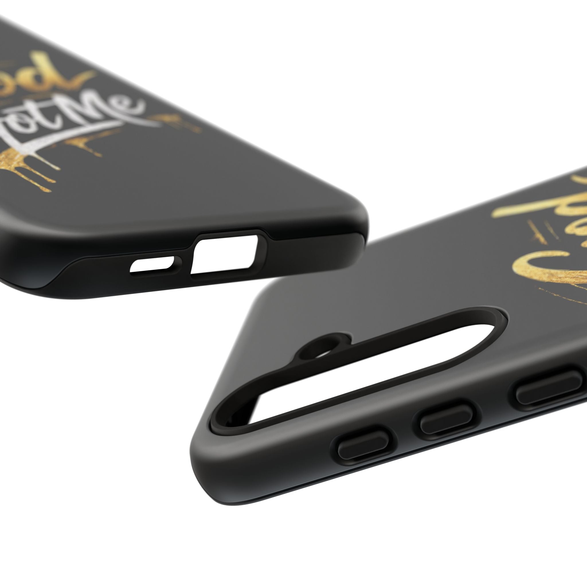 God Got Me phone case | Script gold drip typography on black