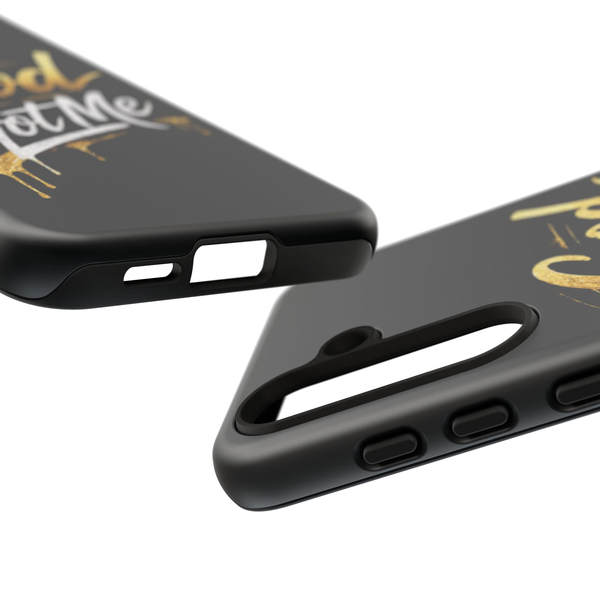 God Got Me phone case | Script gold drip typography on black