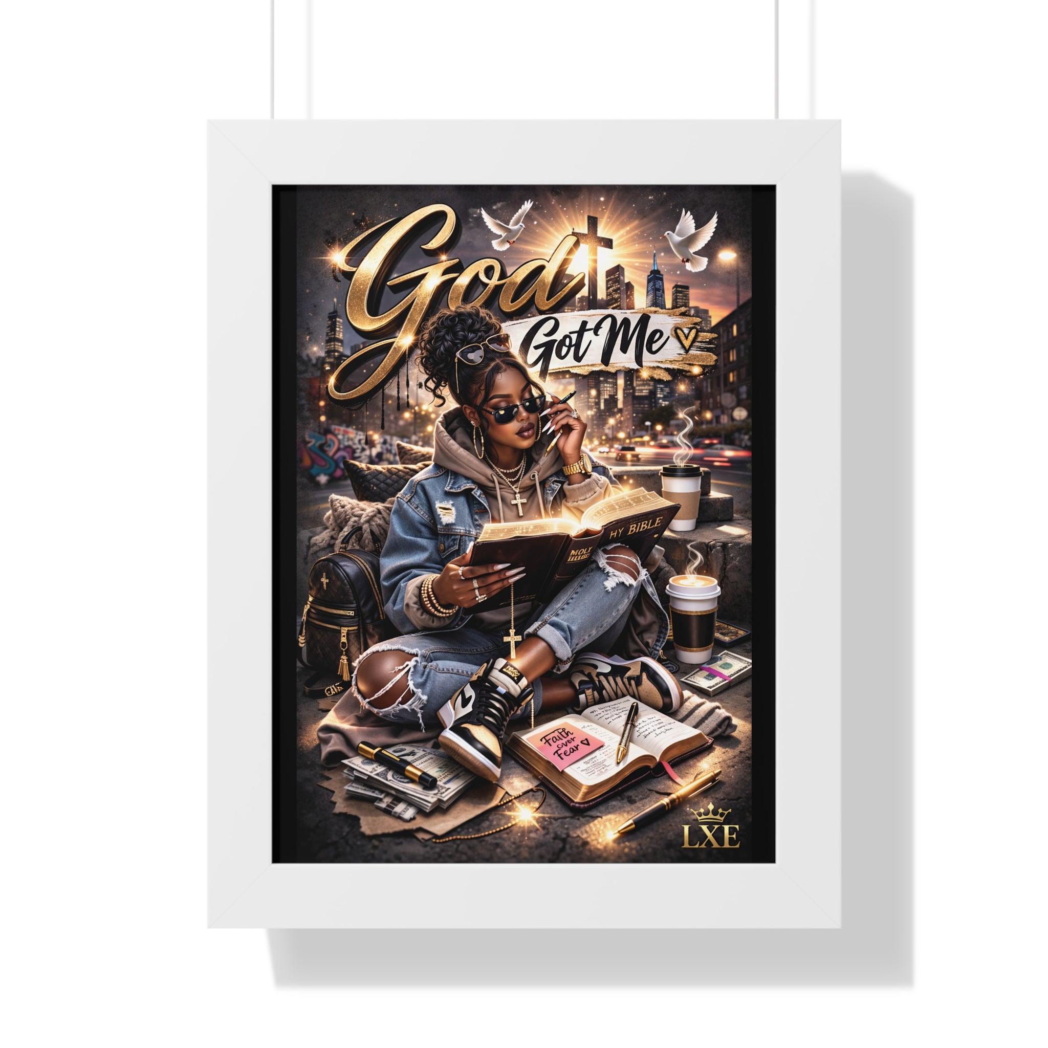 God Got Me Framed Vertical Poster | Inspirational Christian Art