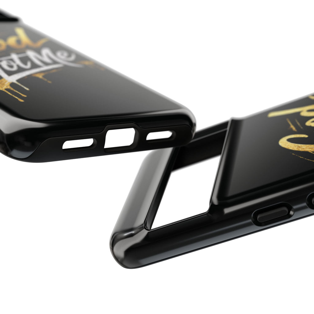 God Got Me phone case | Script gold drip typography on black