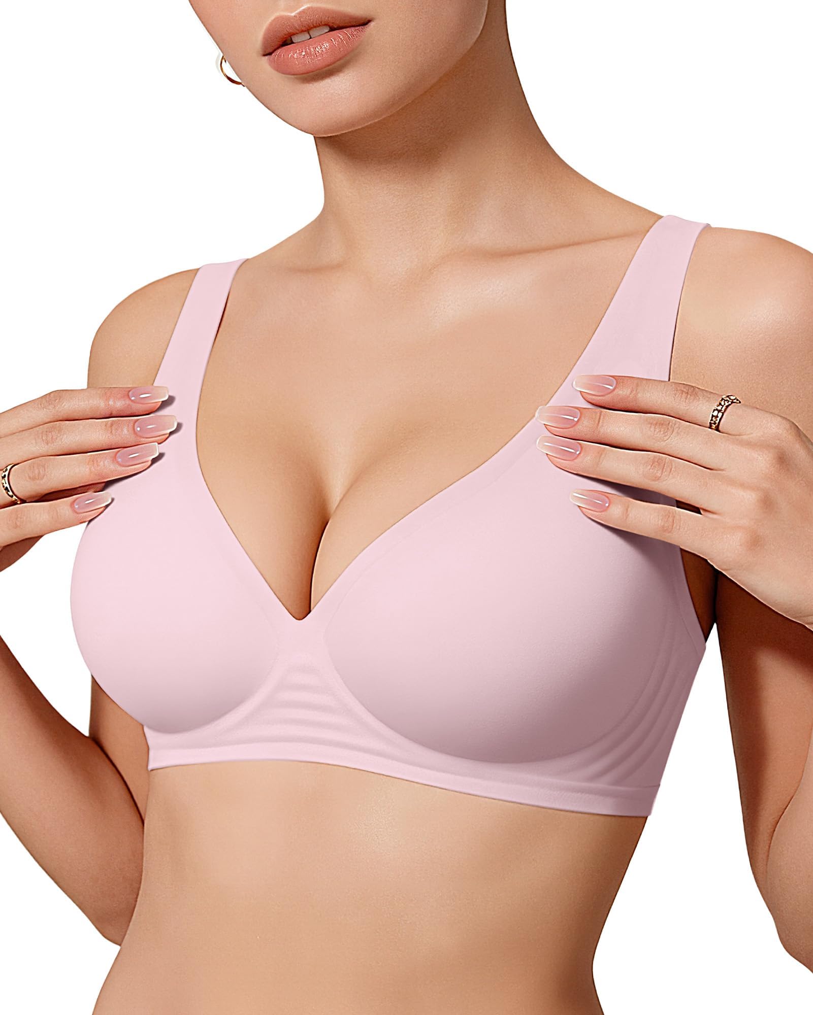 OEAK Womens Deep V Bras Wireless Comfortable Bra Supportive No Underwire Bras Tshirt Push Up Bralettes Plunge Seamless Bra