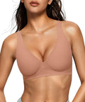 OEAK Womens Deep V Bras Wireless Comfortable Bra Supportive No Underwire Bras Tshirt Push Up Bralettes Plunge Seamless Bra