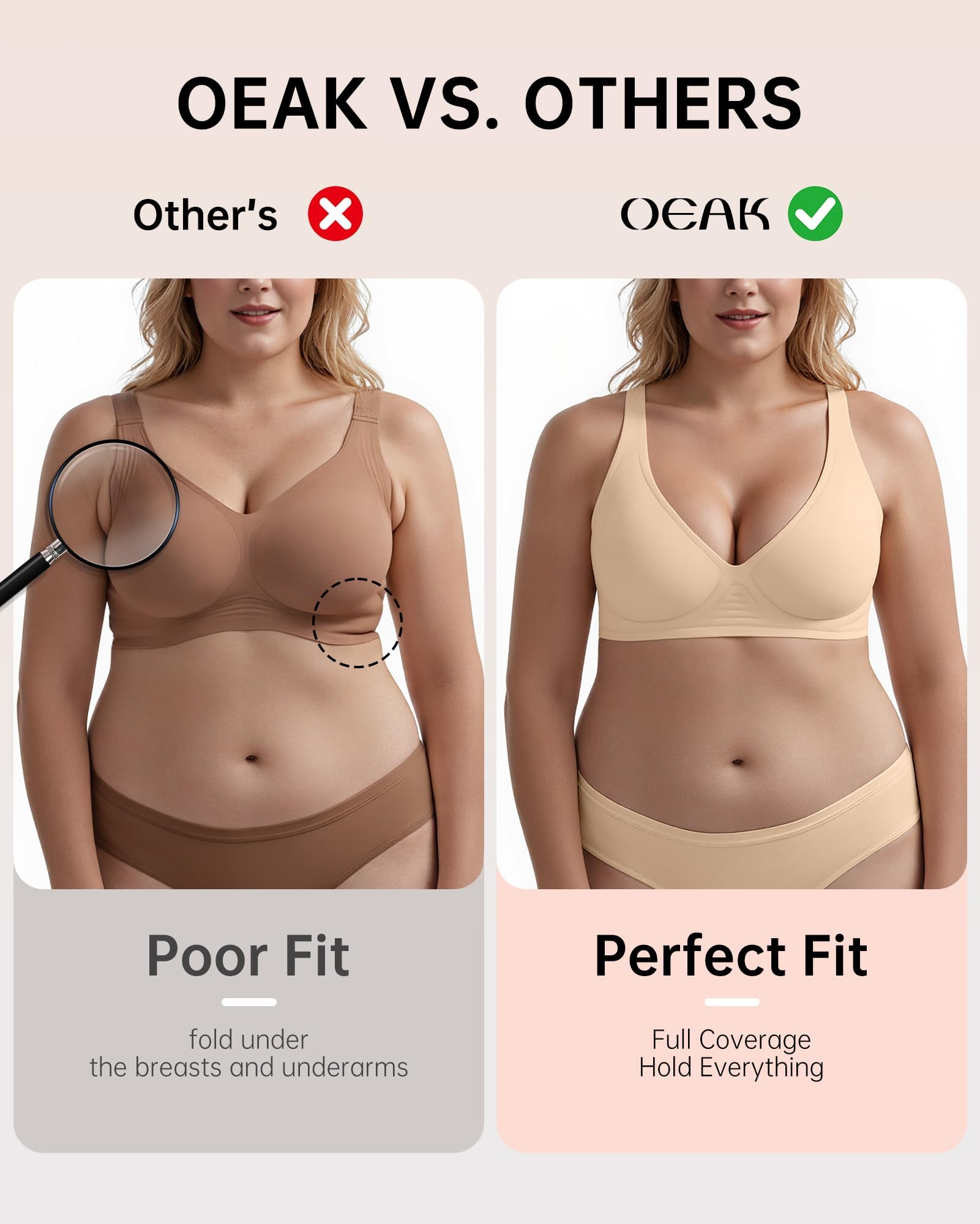 OEAK Womens Deep V Bras Wireless Comfortable Bra Supportive No Underwire Bras Tshirt Push Up Bralettes Plunge Seamless Bra