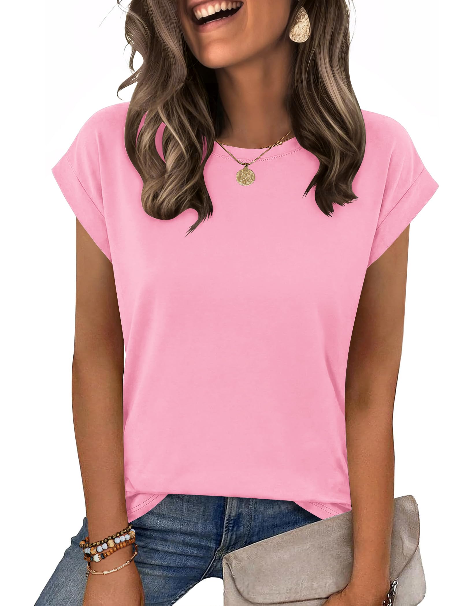 Zeagoo Womens Tops Summer Casual Cap Sleeve Tshirts Shirts Business Dressy Spring Fashion Outfits Trendy Clothes