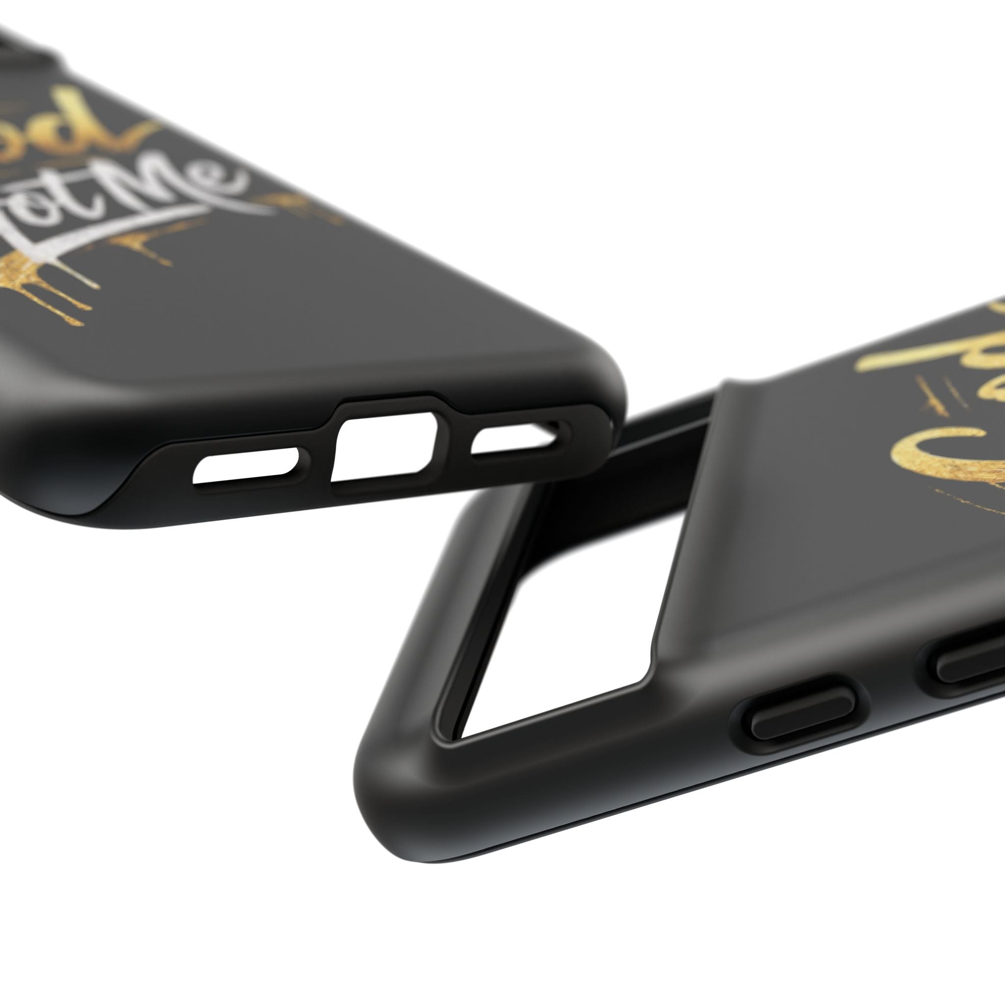 God Got Me phone case | Script gold drip typography on black