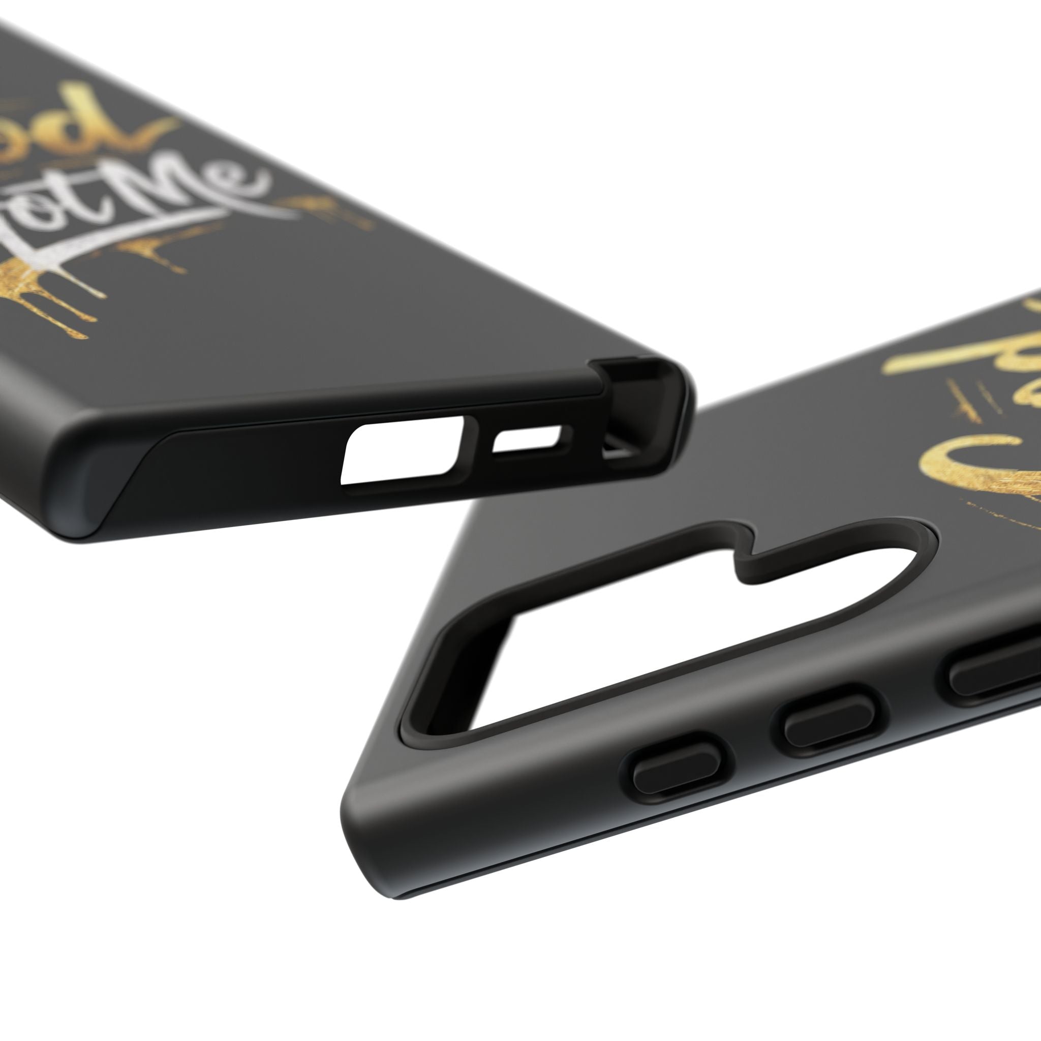 God Got Me phone case | Script gold drip typography on black