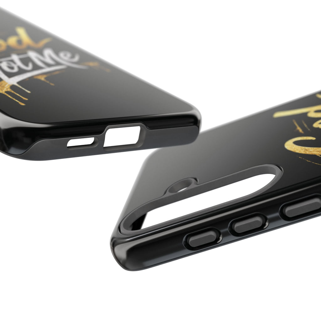 God Got Me phone case | Script gold drip typography on black
