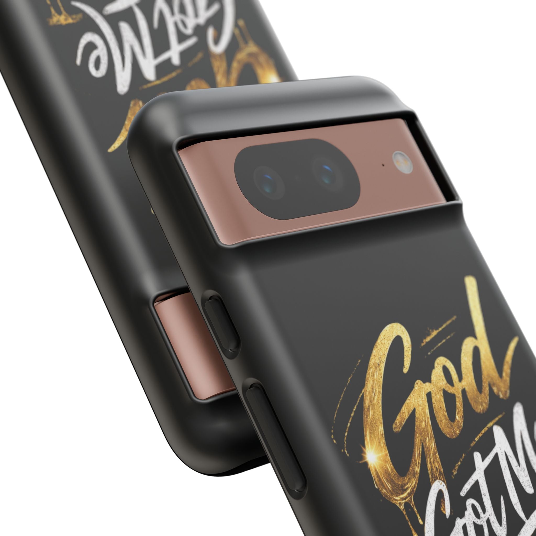 God Got Me phone case | Script gold drip typography on black