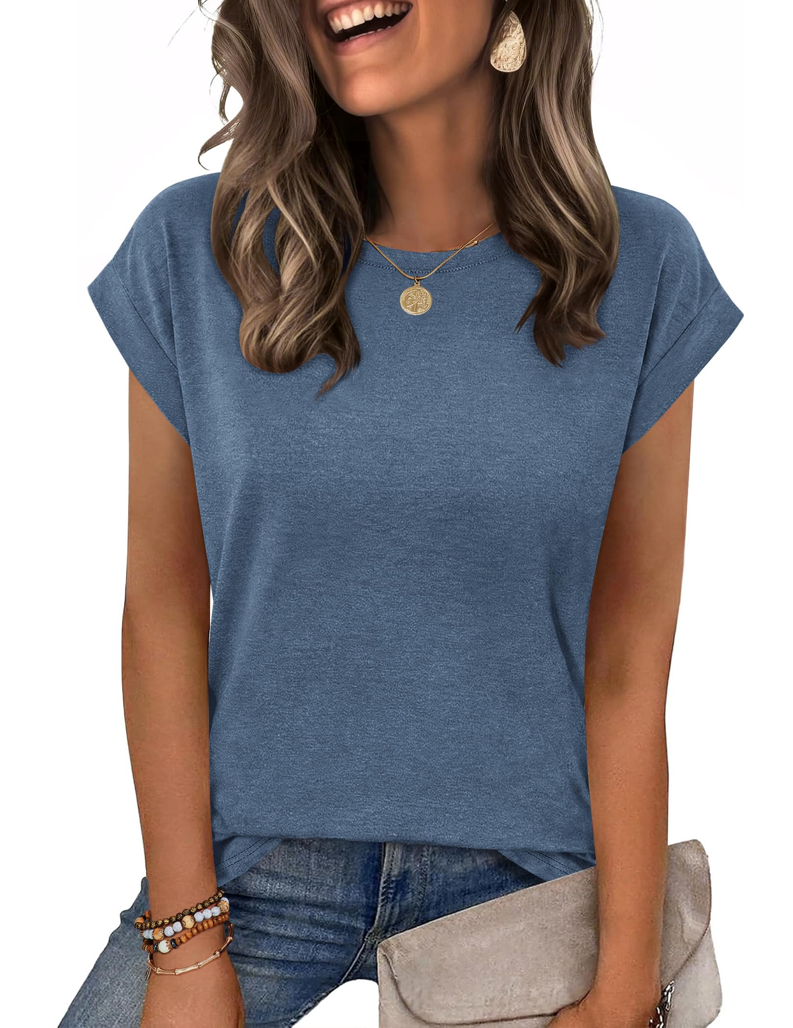 Zeagoo Womens Tops Summer Casual Cap Sleeve Tshirts Shirts Business Dressy Spring Fashion Outfits Trendy Clothes