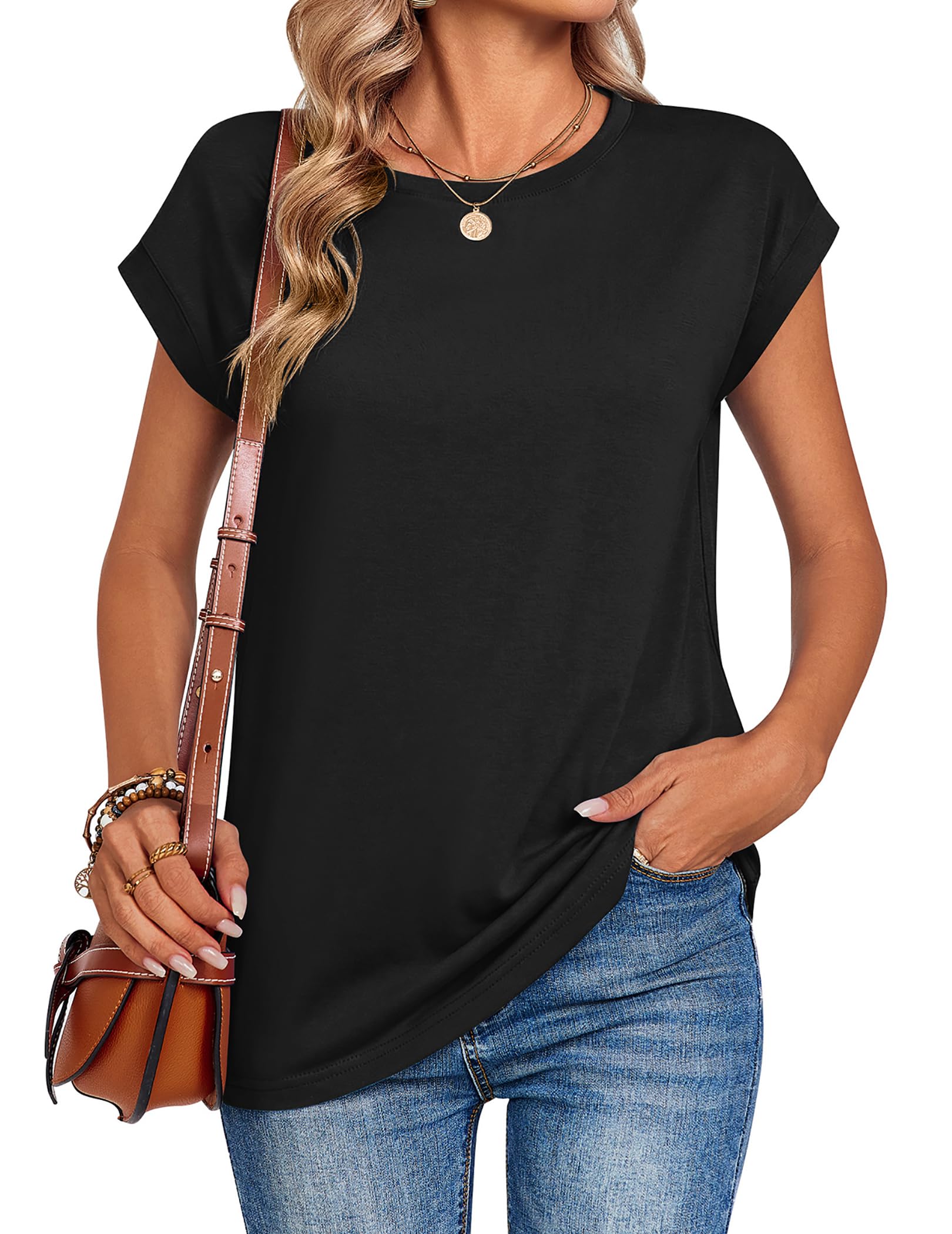 Zeagoo Womens Tops Summer Casual Cap Sleeve Tshirts Shirts Business Dressy Spring Fashion Outfits Trendy Clothes