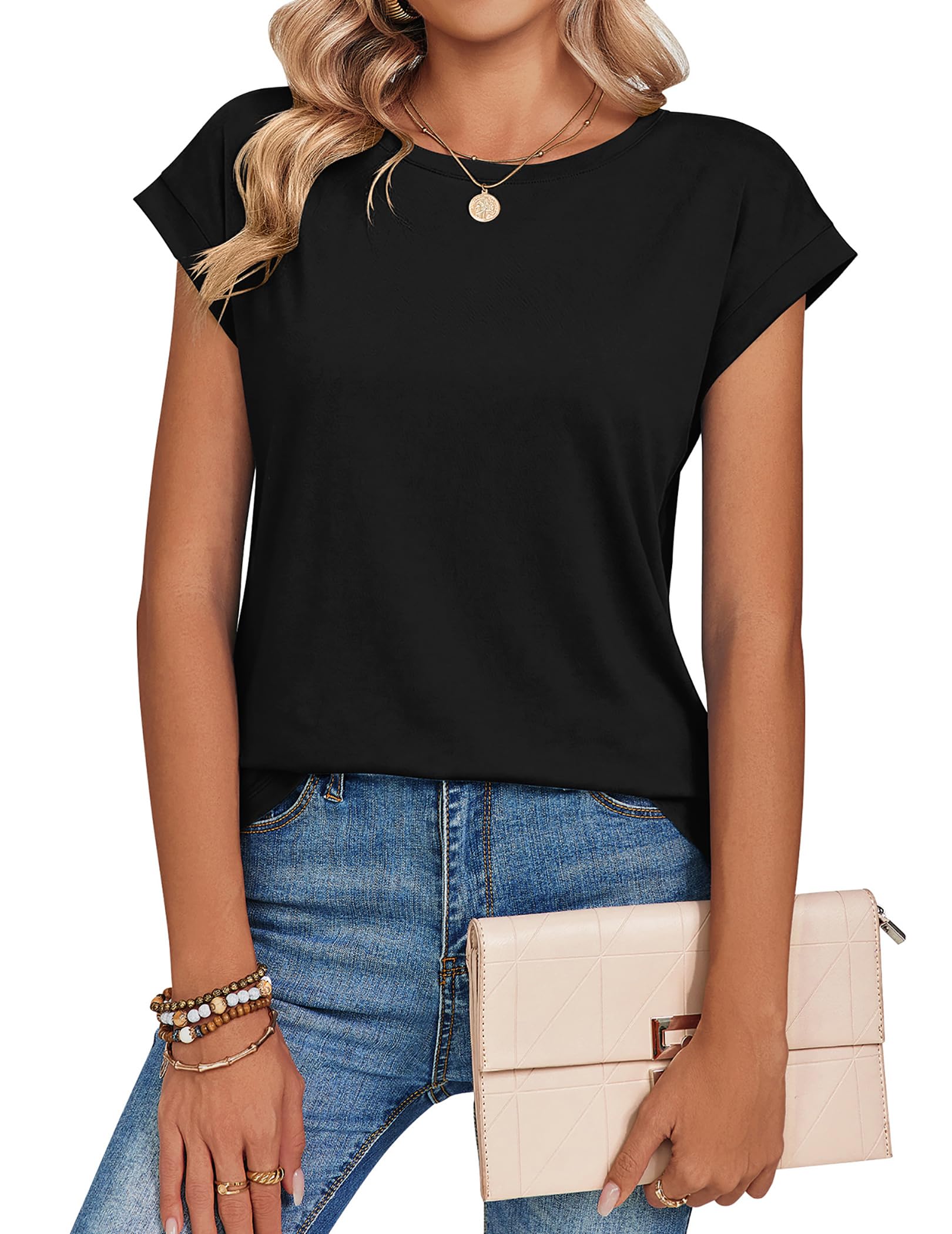 Zeagoo Womens Tops Summer Casual Cap Sleeve Tshirts Shirts Business Dressy Spring Fashion Outfits Trendy Clothes