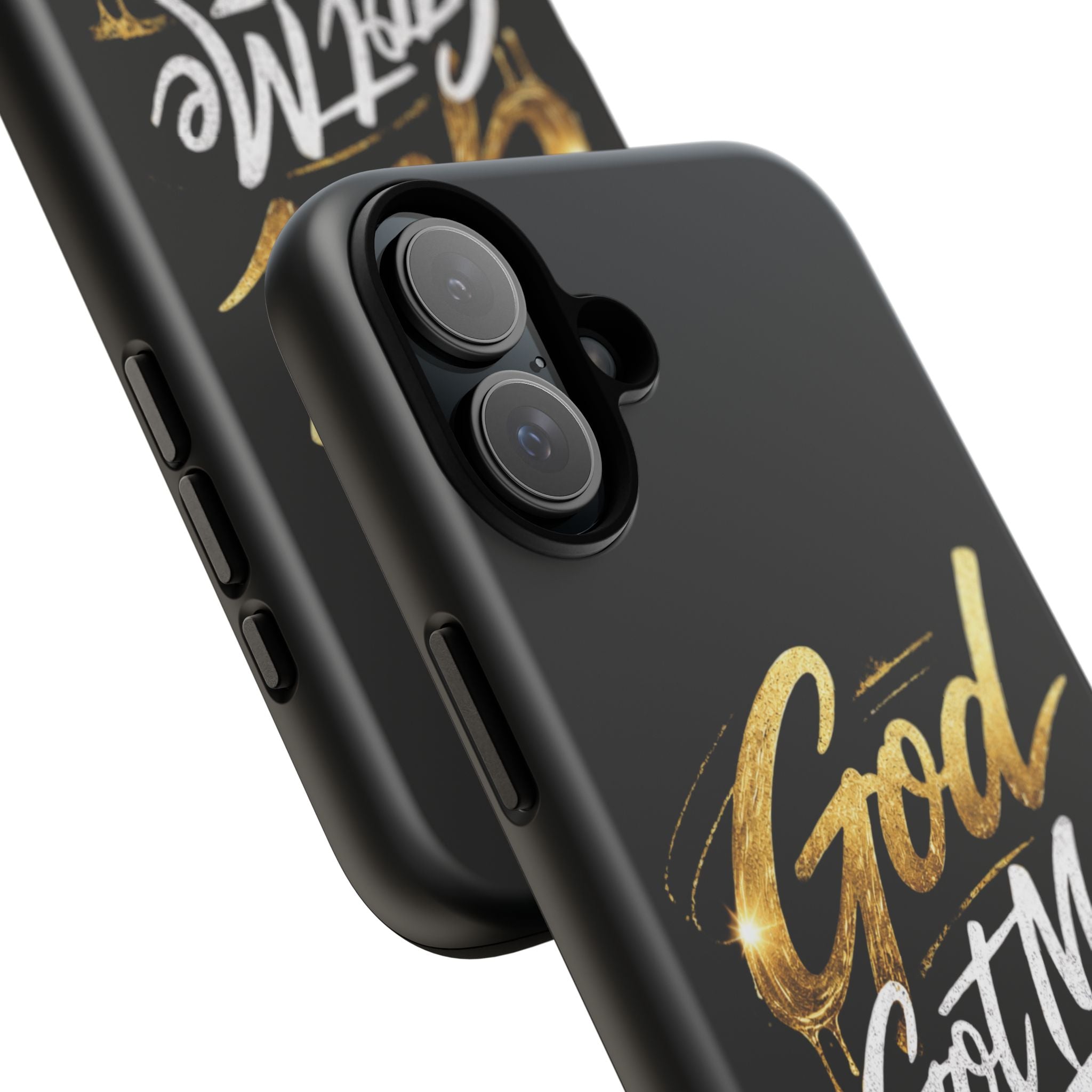 God Got Me phone case | Script gold drip typography on black