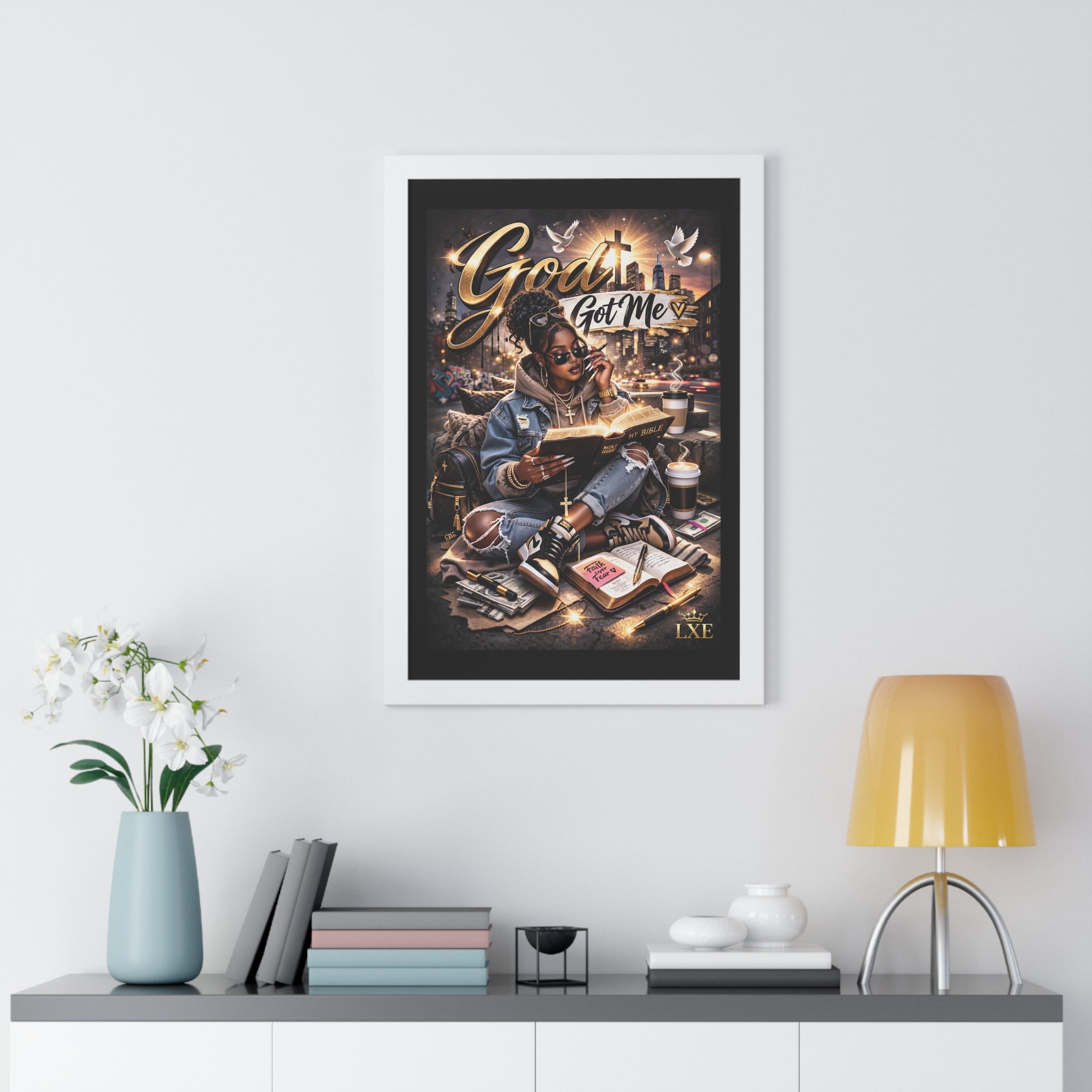 God Got Me Framed Vertical Poster | Inspirational Christian Art